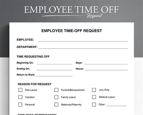 Employee Time Off Request Template Vacation Request Form PTO Etsy UK