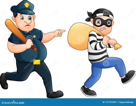 Policeman Chase Thief Vector Cartoon Illustration Cartoondealer