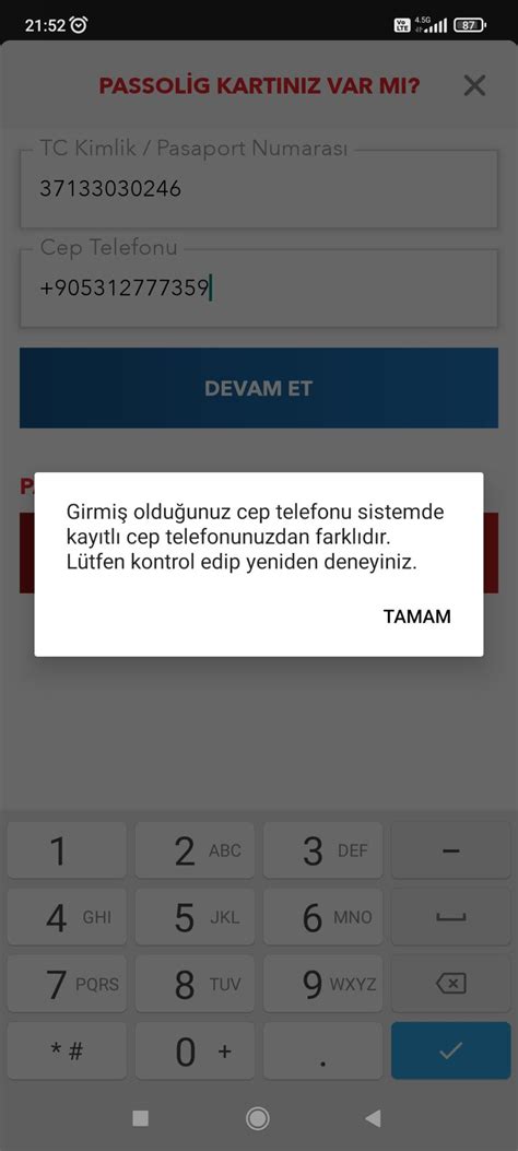 Passolig Kart Başvurusunda Girmiş Olduğunuz Bilgiler Yanlıştır Hatası