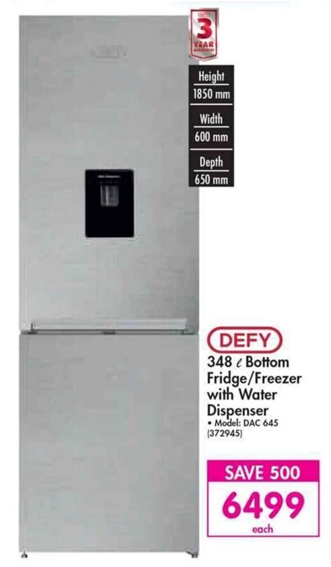 Defy Bottom Fridge Freezer With Water Dispenser 348L Offer At Makro