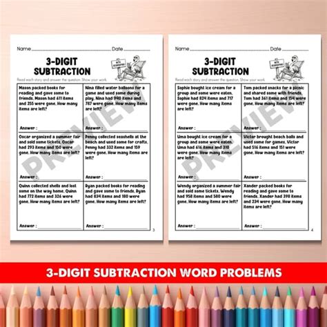 digit subtraction  regrouping word problems worksheets summer