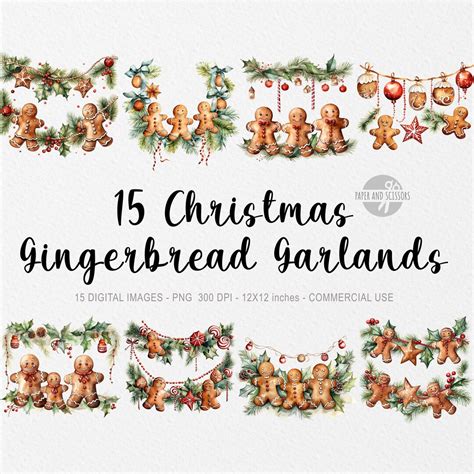 15 Christmas Gingerbread Garland Clipart, Garland PNG, Garland ...