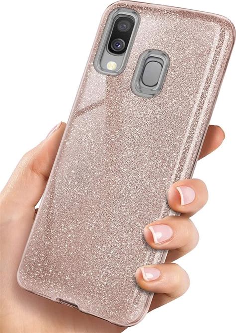 Samsung Galaxy A40 Hoesje Glitters Siliconen Tpu Case Licht Roze Blingbling Cover