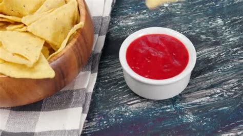 Nachos With Tomato Ketchup Sauce Mexican Food Concept Selective Focus