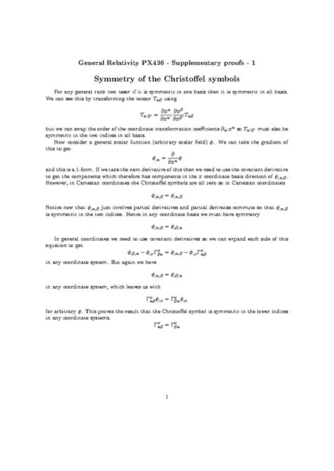 Christoffel Symbol Symmetry General Relativity Px Supplementary