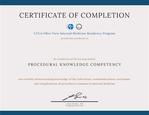 Certificate Procedural Knowledge Competency UCLA Olive View Internal