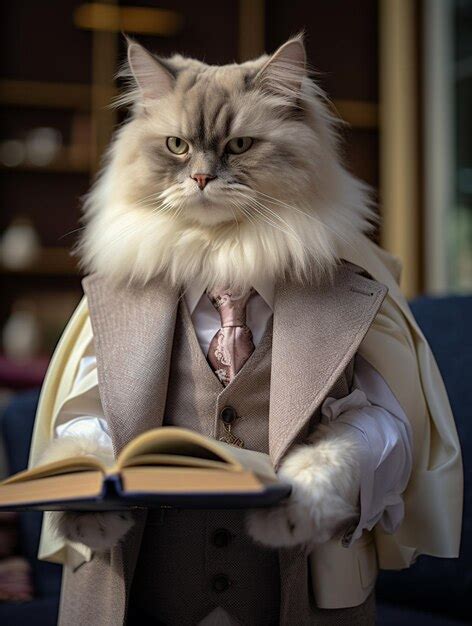 Premium Ai Image Araffe Cat Dressed In A Suit And Tie Holding A Book