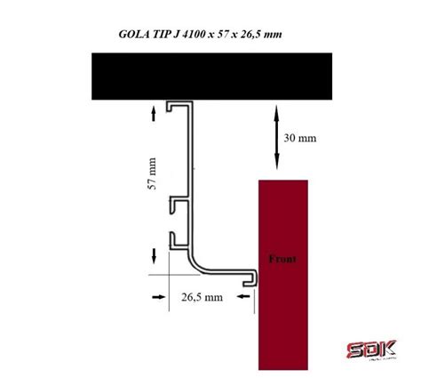 Profil Gola Tip J X X Mm Aluminiu Alb Negru Mat Sdk Aluminiu