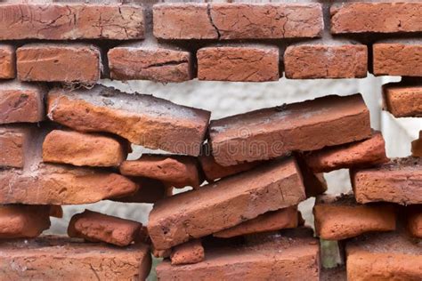 Collapsed red bricks wall stock image. Image of many - 29043241