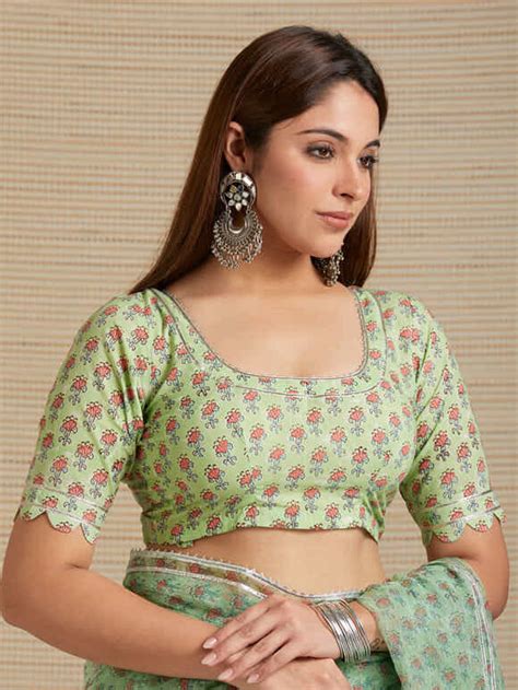 Buy Blue Green Printed Cotton Gota Work Anarkali Kurta With Pants Set