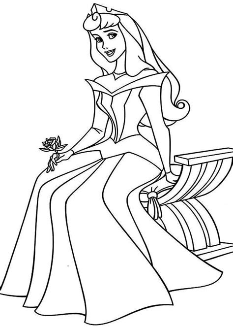 Princess Aurora Holding A Flower On Disney Princesses Coloring Page