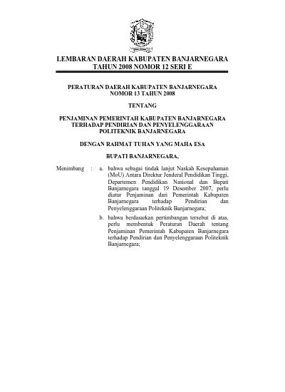 Lembaran Daerah Kabupaten Banjarnegara Tahun Nomor Seri E