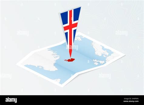 Mapa isométrico de Islandia con bandera triangular de Islandia en