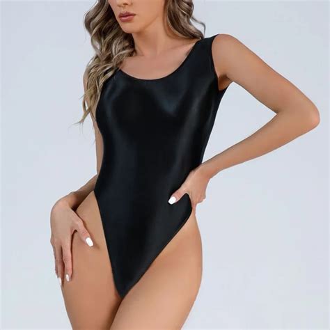 Bodysuit Liso De Tanga Brilhante Para Mulheres Biqu Ni De Uma Pe A Mai