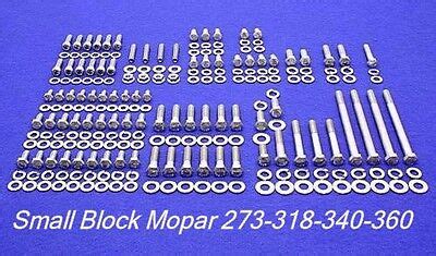 MOPAR ENGINE BOLTS KIT SMALL BLOCK 273 318 340 360 STAINLESS STEEL HEX