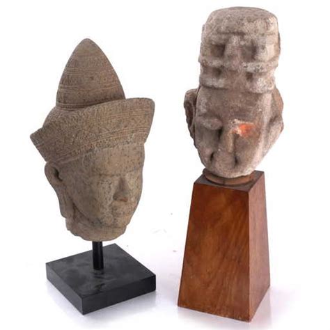 Tibetan Stone Head And Mesoamerican Toltec Bust