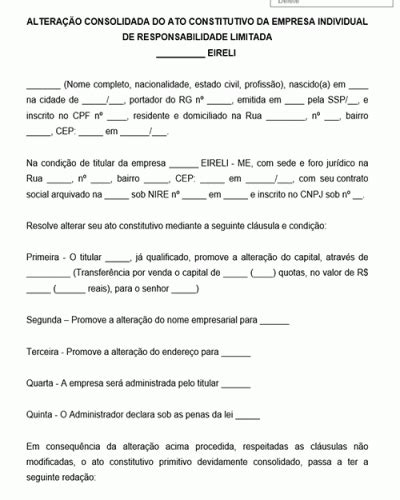 Modelo De Altera O Contratual Da Empresa Individual De