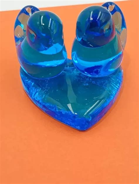 Artist Signed Blue Birds Of Happiness Art Glass Figurine Paperweight