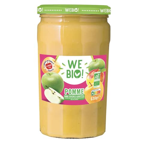 Compote pomme Bio sans sucres ajoutés WEBIO le bocal de 630 g à Prix