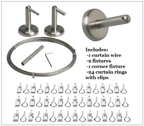 Ikea DIGNITET Curtain Wire 197 Corner Fixture 24 Rings With Clips