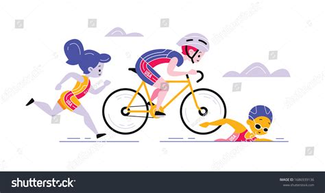 Vector Cartoon Flat Style Triathlon Illustration