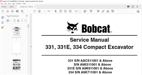 Bobcat 331 331e 334 Compact Excavator Service Manual 6986943 9 09 Pdf Download