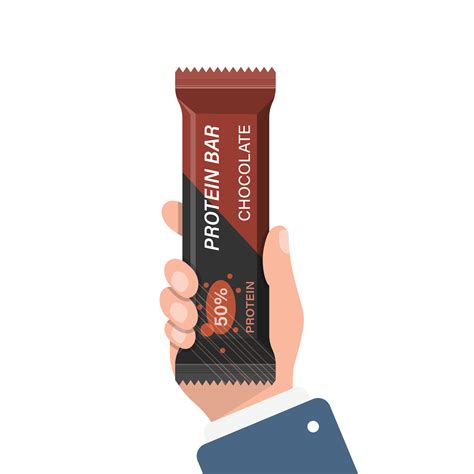 Protein bar in hand illustration in flat style. Fitness dessert vector illustration on isolated ...