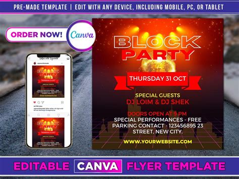 Block Party Flyer Canva Template For Diy Social Media Marketing Etsy