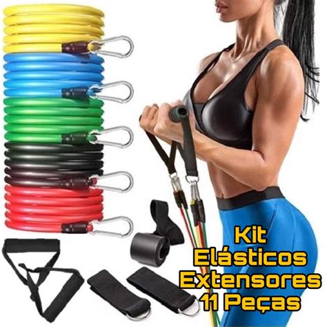 Kit Elástico Extensor 11 Peças Para Treino Exercícios Malhar