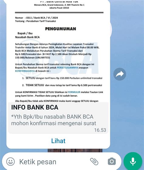 Beredar Pesan Hoaxs Di Whatsapp Soal Perubahan Tarif Transaksi Bank Bca