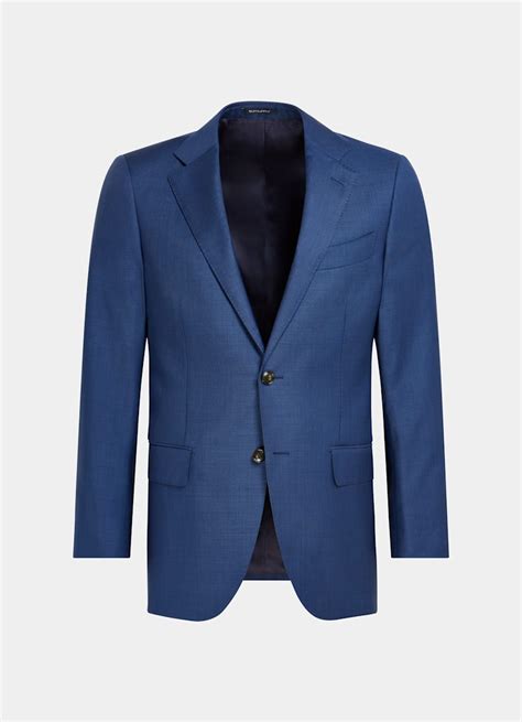 Mid Blue Lazio Suit Jacket Pure Wool S110 S Single Breasted