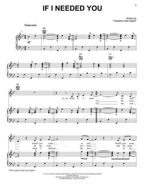 If I Needed You By Townes Van Zandt Sheet Music For Piano Vocal And Guitar Chords Right Hand