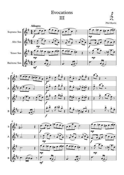 Evocations Iii Saxophone Quartet Satb Sheet Music Phil Rawle