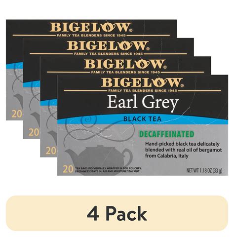 4 Pack Bigelow Earl Grey Decaffeinated Black Tea Bags 20 Count