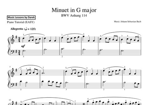 Minuet In G Major Easy Piano Bwv Anhang Johann Sebastian Bach