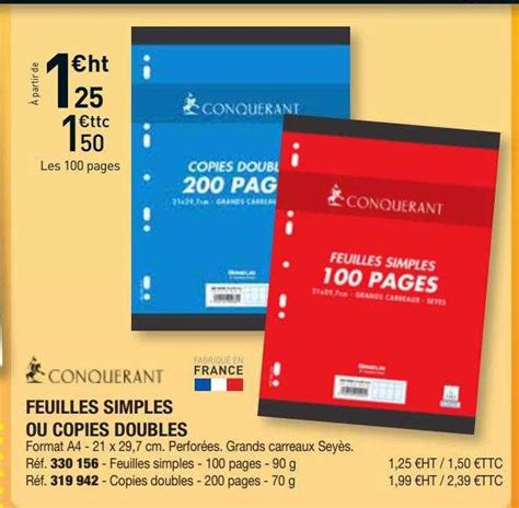 Promo Feuilles Simples Ou Copies Doubles Conquérant chez Hyperburo