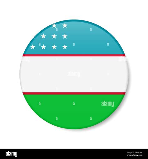 Uzbekistan Circle Button Icon Uzbek Round Badge Flag With Shadow 3D