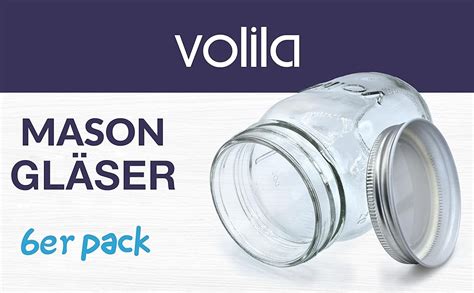 volila Mason Jar Overnight Oats Gläser mit Deckel 6 Stk á 490 ml