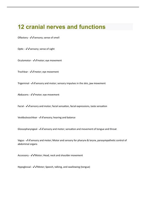 Bundle For Cranial Nerves And Functions Tests Compilation Everything You Need Stuvia Us