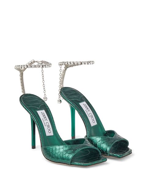 Jimmy Choo Saeda 100mm Snakeskin Effect Sandals Green Farfetch Uk