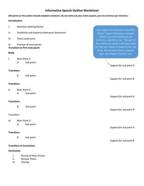 Informative Speech Outline Worksheet Download Printable Pdf Templateroller