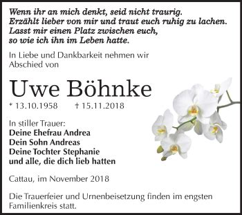 Traueranzeigen Von Uwe B Hnke Abschied Nehmen De