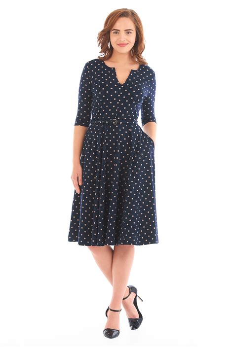 Shop Polka Dot Print Cotton Knit Belted Dress Eshakti