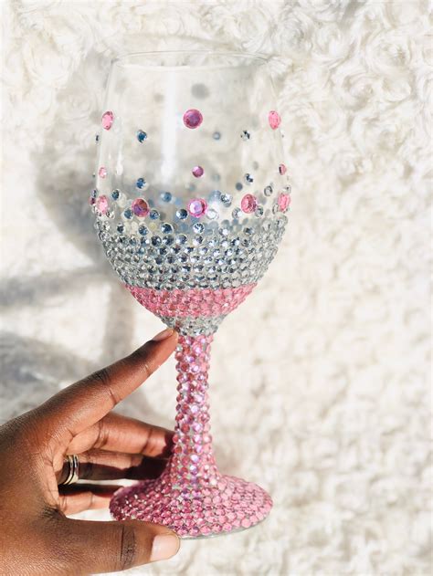 Rhinestone Bling Stem Wine Glass Pink Rhinestones Diamond Etsy