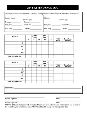 Fillable Online Nia Cms Nianet 2014 ATTENDANCE LOG Please Print And