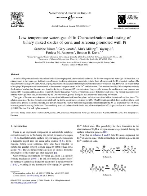 Pdf Low Temperature Water Gas Shift Characterization Of Pt Based