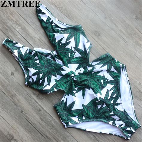 Buy Zmtree Sexy Leaf Printed One Piece Swimsuit Women