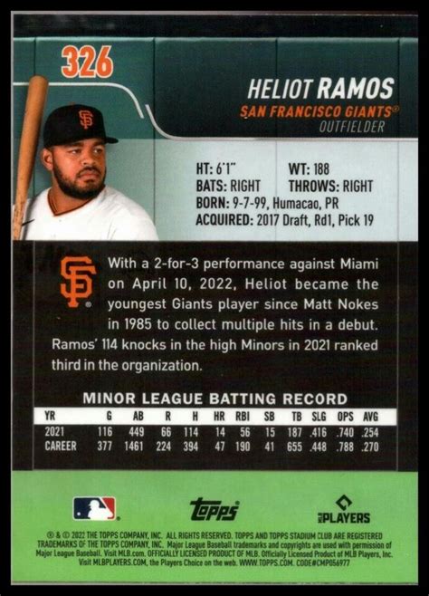 Stadium Club Chrome Heliot Ramos Rookie Card San Francisco