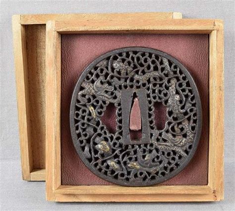 Large C Japanese Sword Tsuba Fighting Dragons Item