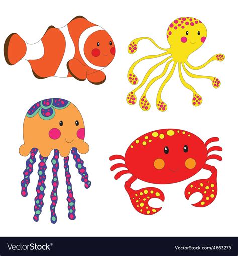 Set of cartoon sea creatures Royalty Free Vector Image